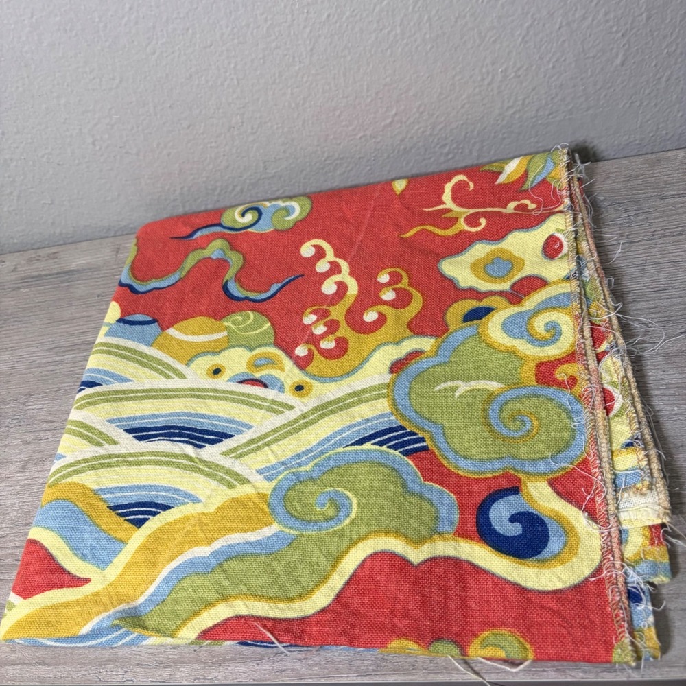 Red Asian Cloud Wave Pattern Fabric Remnant Upholstery Textile 23x41